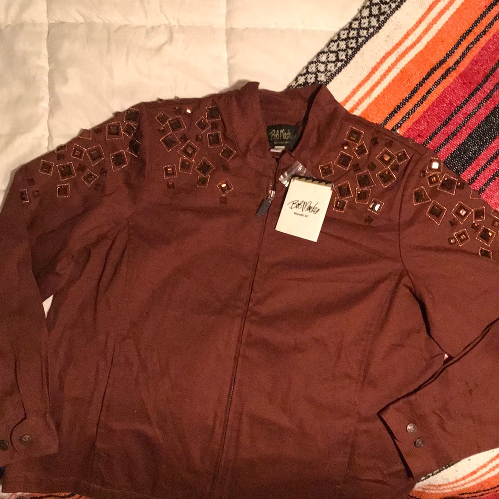 Bob Mackie Wearable Art Brown Zip Up